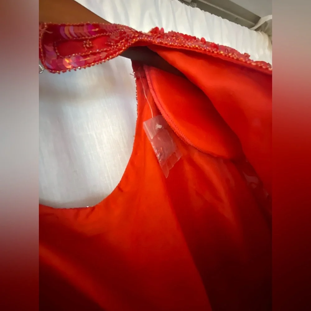 Beaded Red 80’s style Dress with Shoulder Pads Silky Nights New York - Picture 13 of 13